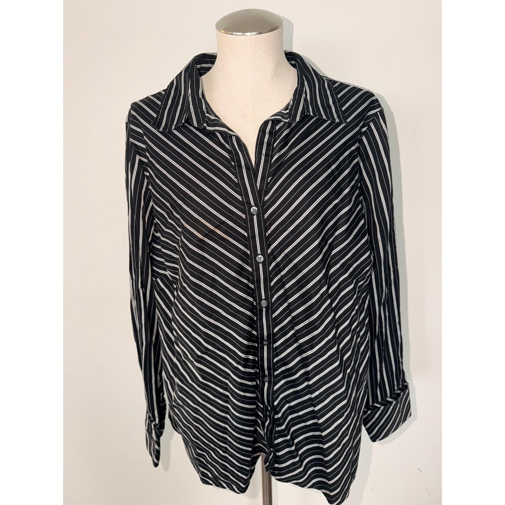 Tommy Hilfiger Womens Black White‎ Striped Button Down Shirt Size 20 Long Sleeve